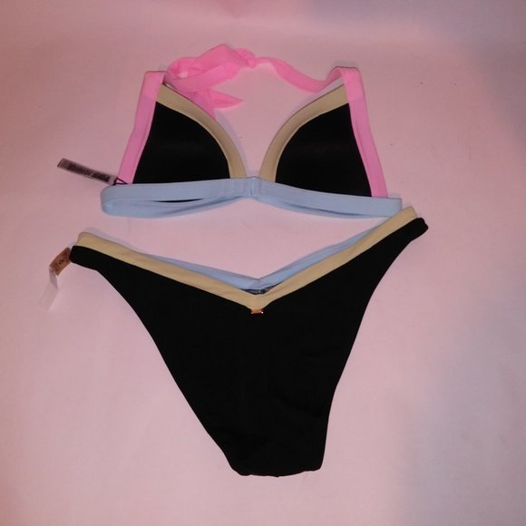 Victoria Secret PINK Swim Bikini XL Top XXL Bottom Black Pink‎ Blue Green Padded - Picture 9 of 12